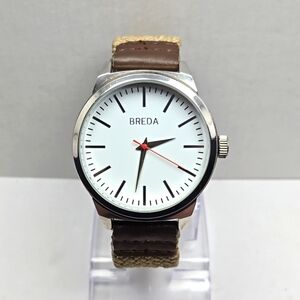 Mens Breda Silver Tone Watch On Woven Band White Dial New Battery